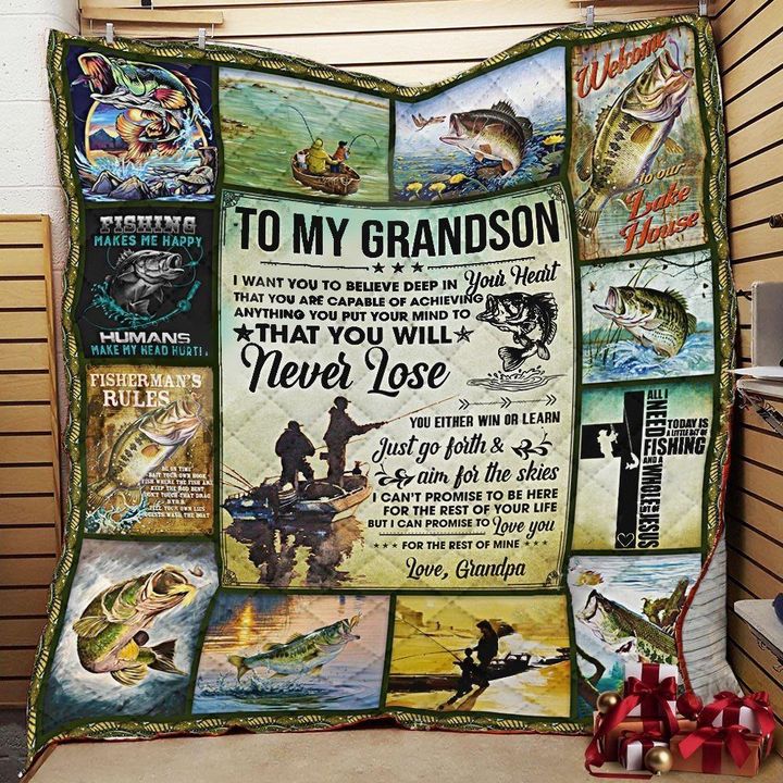 To My Grandson Fishing CL30100113MDQ Quilt Blanket