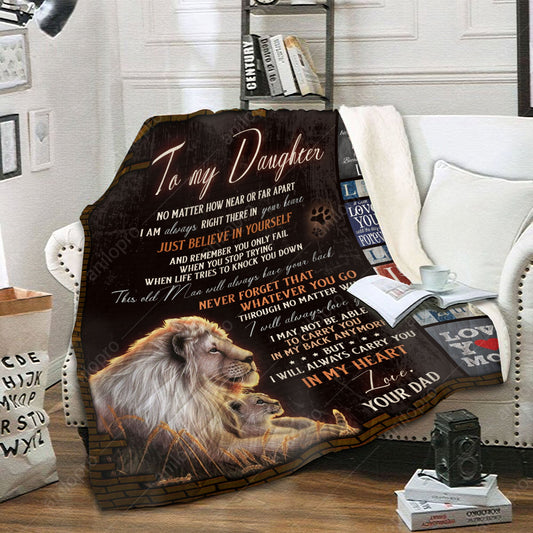 To My Daughter Dad Lion CL02111425MDF Sherpa Fleece Blanket