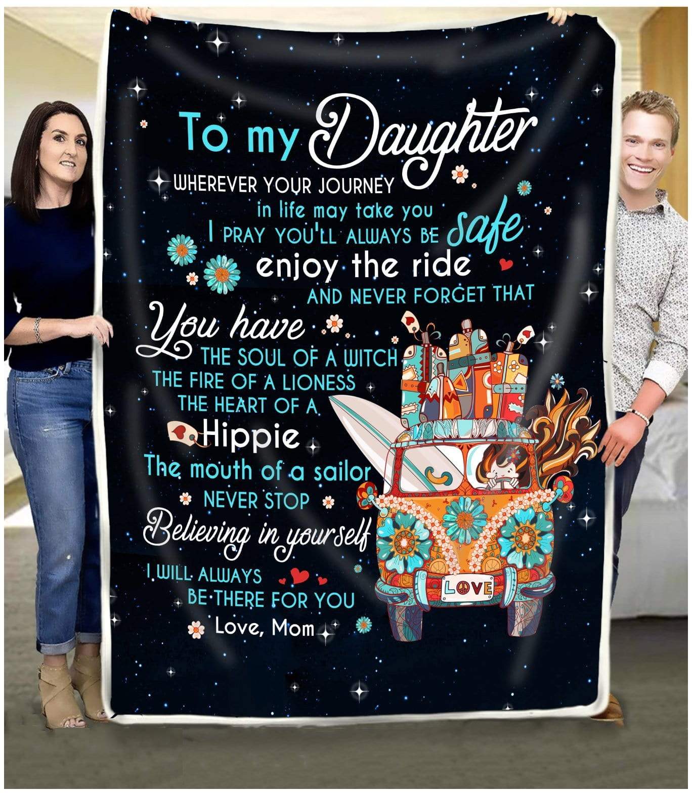 To My Daughter Hippie CL260956MDF Sherpa Fleece Blanket
