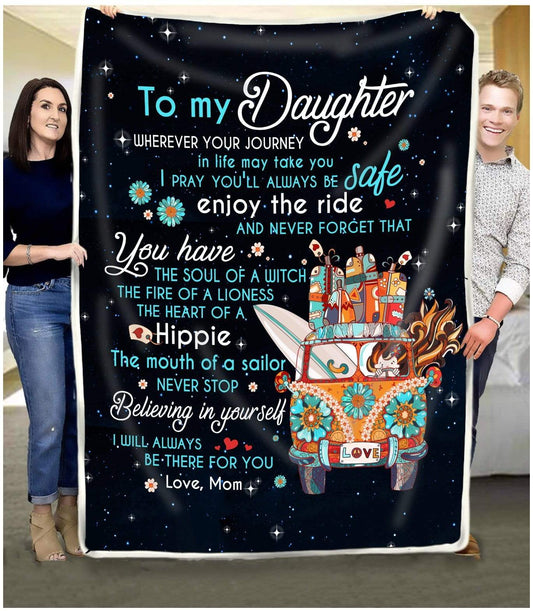 To My Daughter Hippie CL260956MDF Sherpa Fleece Blanket