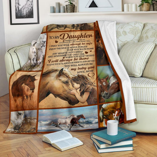 To My Daughter Horse CL30100362MDF Sherpa Fleece Blanket