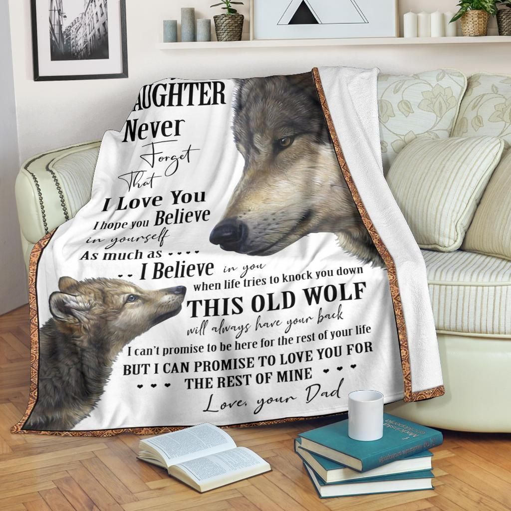 To My Daughter Love Dad Wolf CL04120705MDF Sherpa Fleece Blanket
