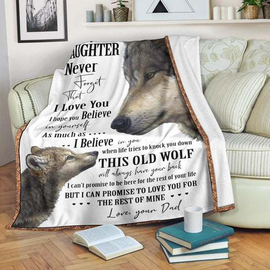 To My Daughter Love Dad Wolf CL04120705MDF Sherpa Fleece Blanket