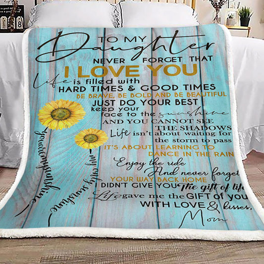 To My Daughter Love Mom Sunflower CL16110659MDF Sherpa Fleece Blanket