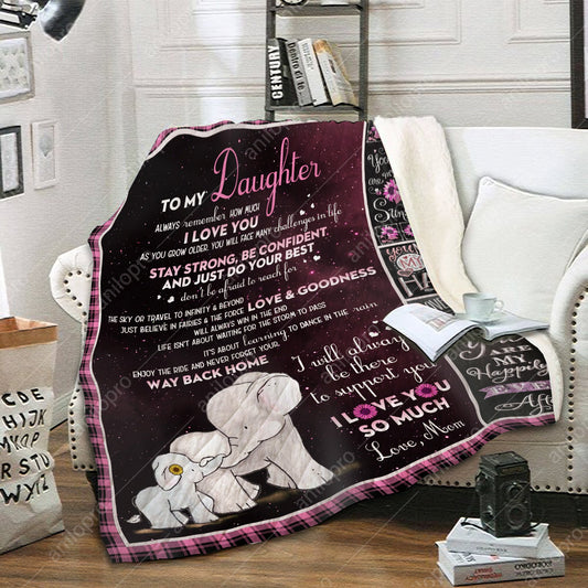 To My Daughter Mom Elephant CL02111465MDF Sherpa Fleece Blanket
