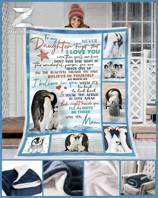 To My Daughter Mom Penguin CL05110614MDF Sherpa Fleece Blanket