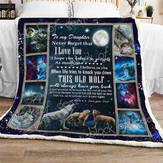 To My Daughter Wolf Family CLH2511479F Sherpa Fleece Blanket