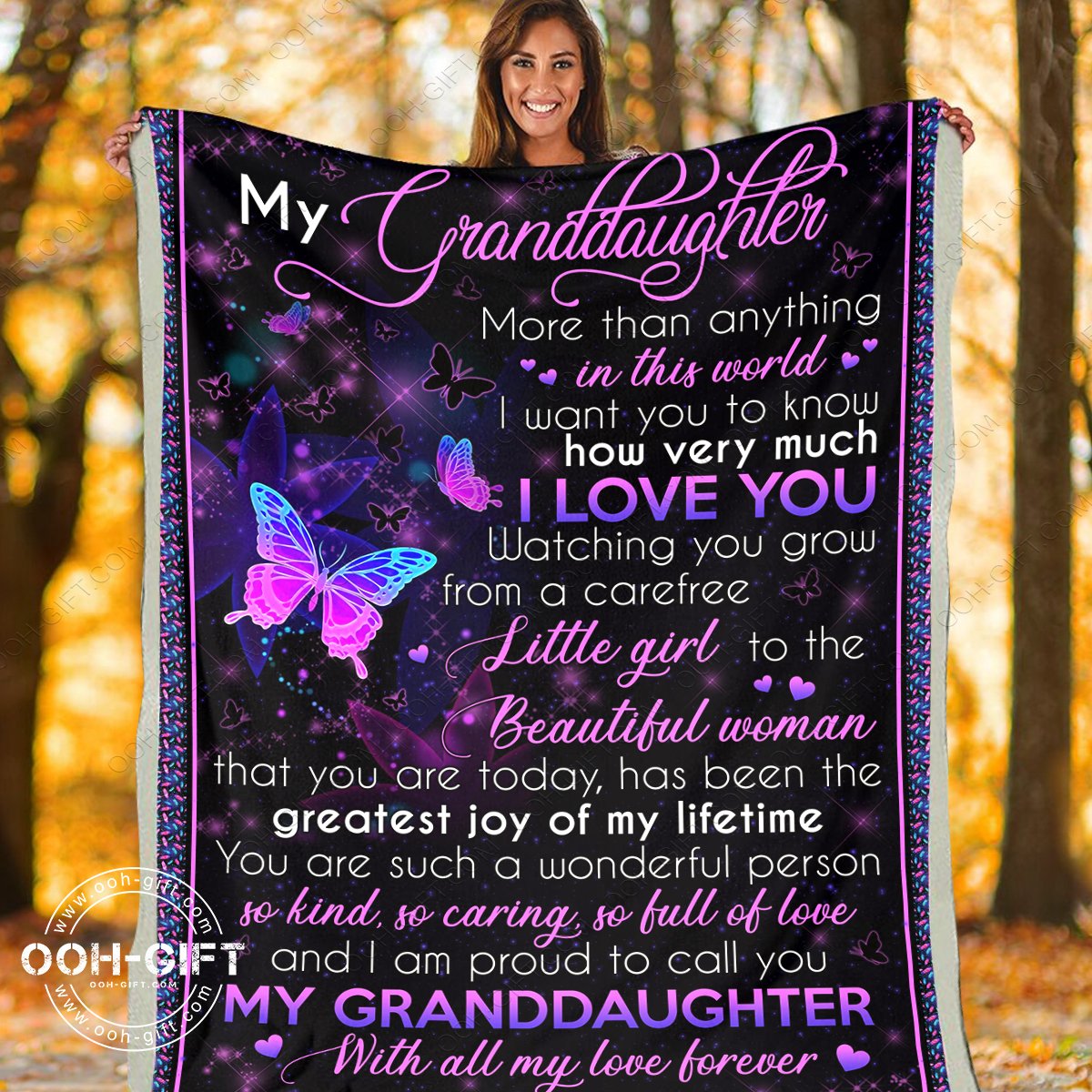To My Granddaughter Butterfly CL02111551MDF Sherpa Fleece Blanket