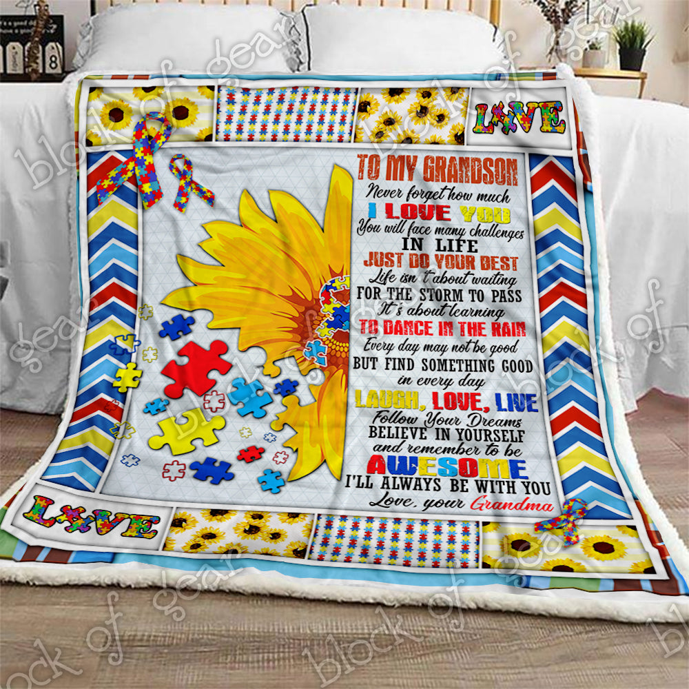 To My Grandson Grandma Loves You Autism CL2709500MDF Sherpa Fleece Blanket