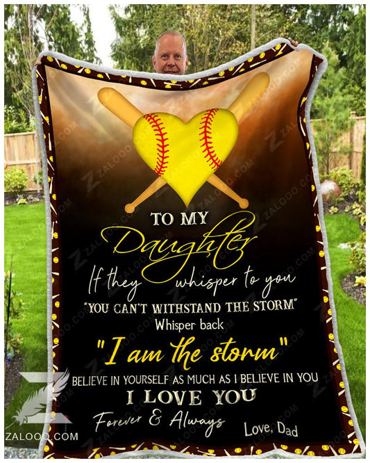 To My Softball Daughter Dad CL02111645MDF Sherpa Fleece Blanket