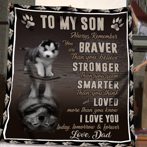 To My Son Husky Wolf CL18110246MDF Sherpa Fleece Blanket