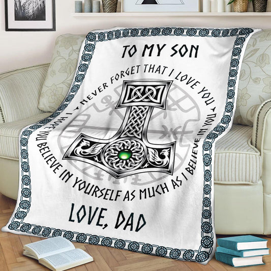 To My Son Love, Dad Viking White CL2100198MDF Sherpa Fleece Blanket