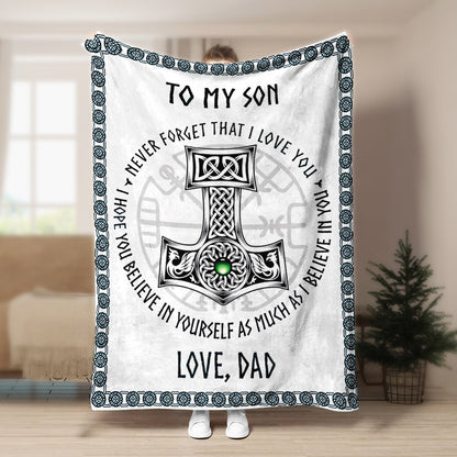 To My Son Love, Dad Viking White CL2100198MDF Sherpa Fleece Blanket