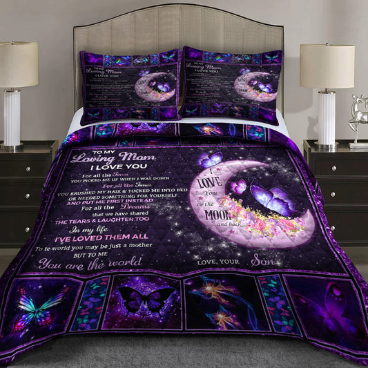 To My Mom I Love You To The Moon And Back Butterfly Quilt Bedding Set HN11042313QB