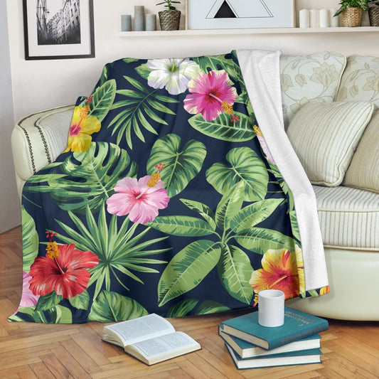 Tropical Hibiscus Flowers CL16100630MDF Sherpa Fleece Blanket
