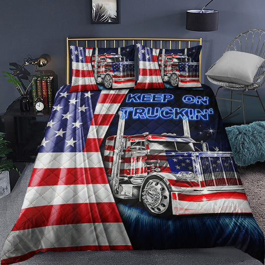 Truck American Flag Keep On Truckin' Quilt Bedding Set TL140925