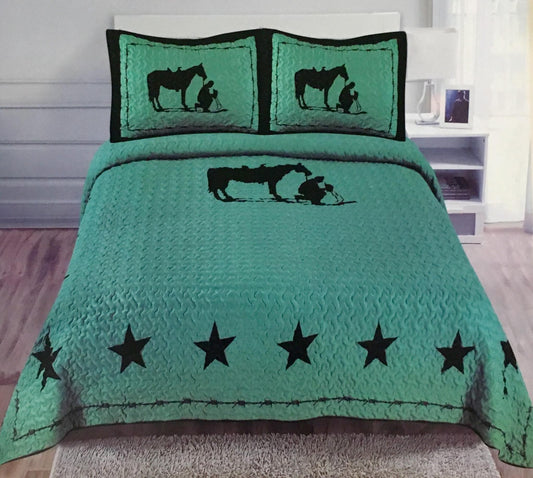 Turquoise Cowboy Quilt Bedding Set CLM010909