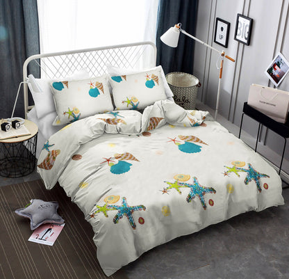 Turquoise Lime Yellow And Cream Starfish And Seashell Print Tropical Beach CLA1210484B Bedding Sets