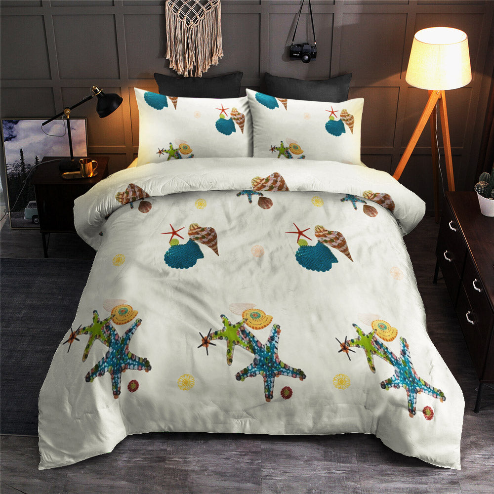 Turquoise Lime Yellow And Cream Starfish And Seashell Print Tropical Beach CLA1210484B Bedding Sets