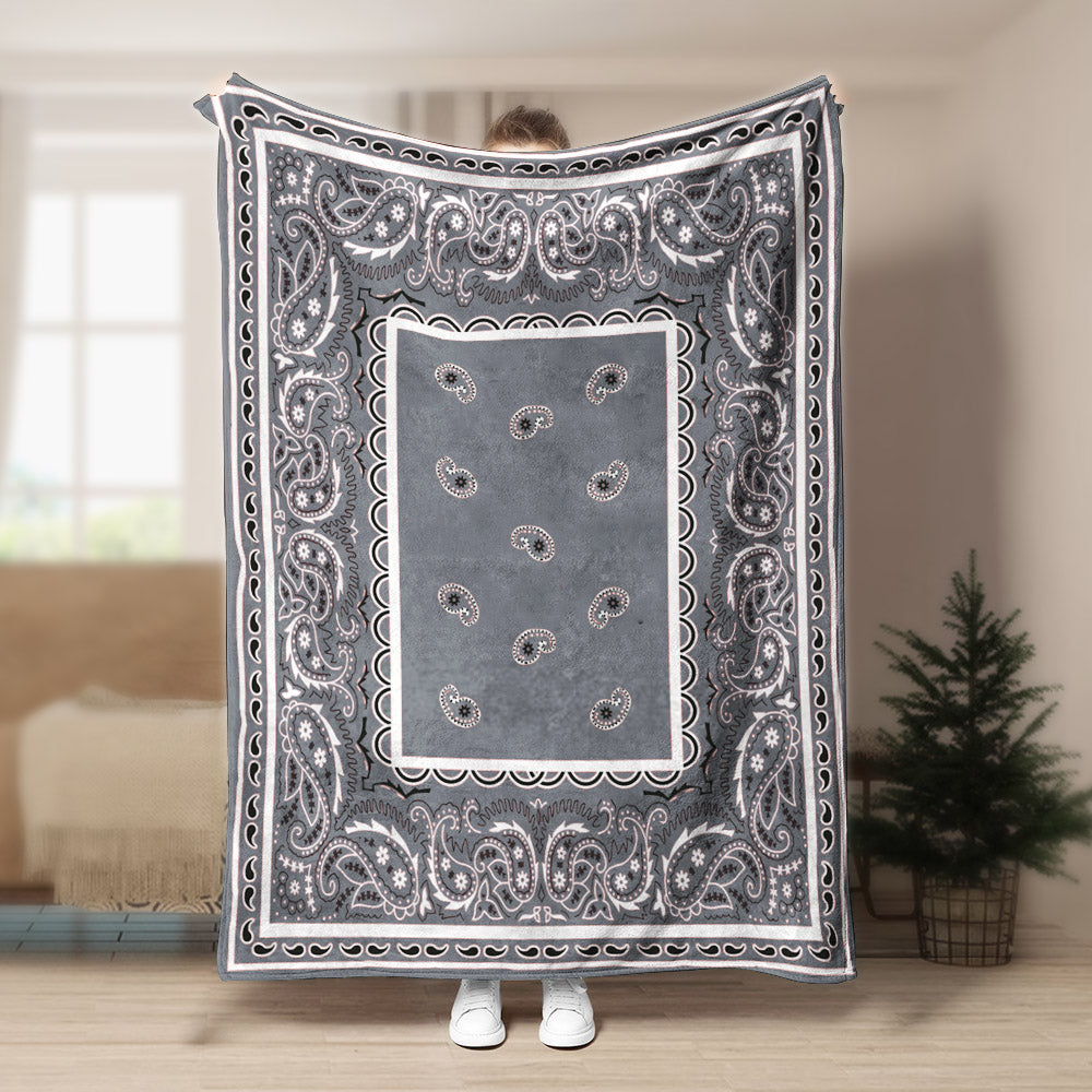 Ultra Plush Classic Gray Bandana CLA21100155F Sherpa Fleece Blanket