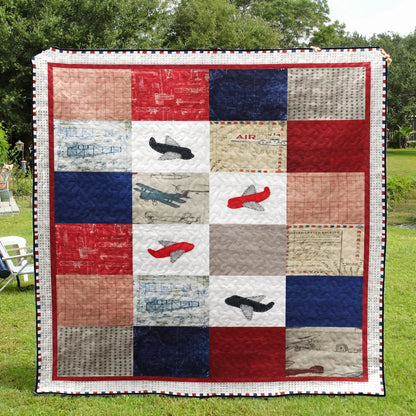 Vintage Airplane CL30100115MDQ Quilt Blanket