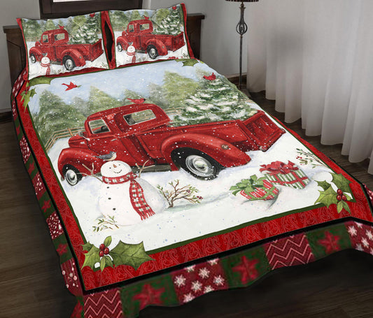 Vintage Red Truck Christmas Quilt Bedding Set MT1309006