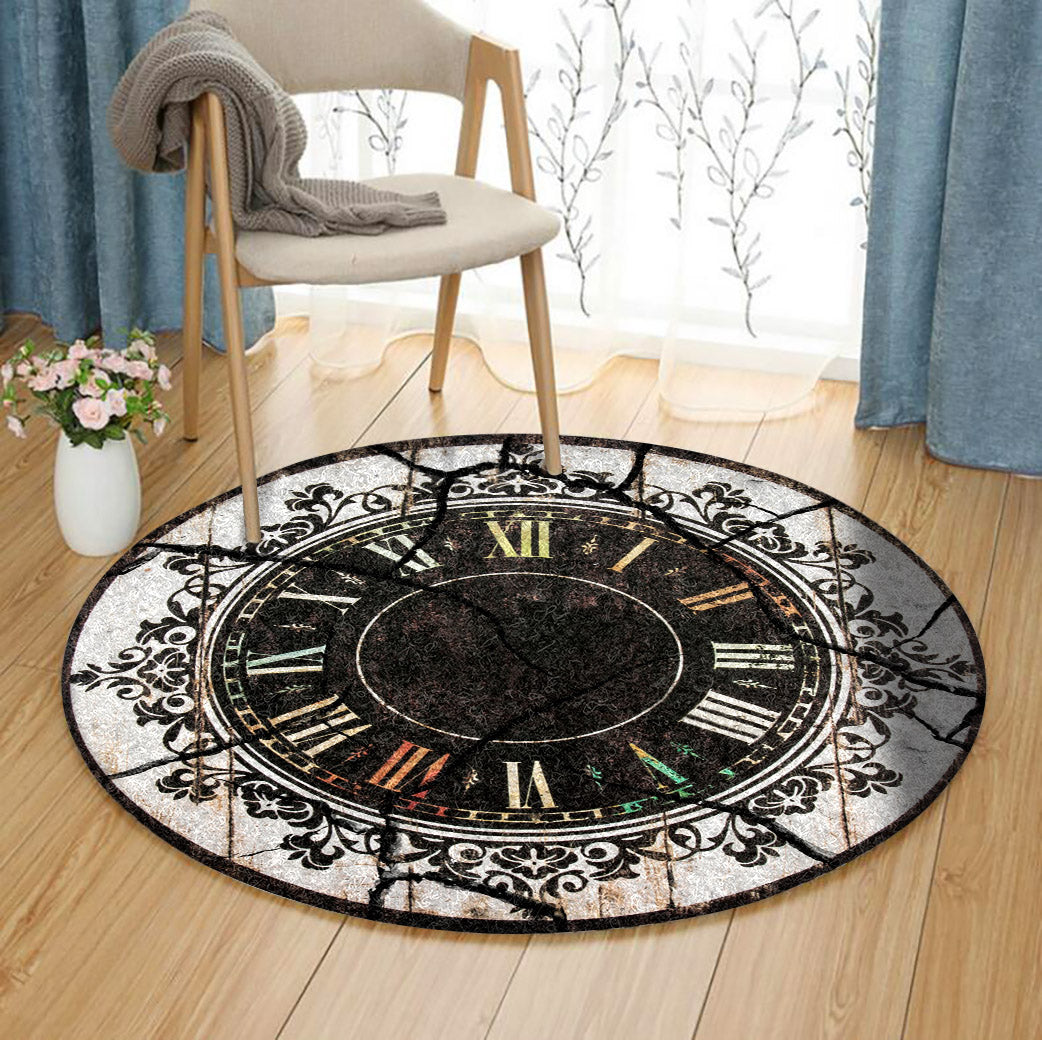 Vintage Clock TN120818PT Round Area Rug