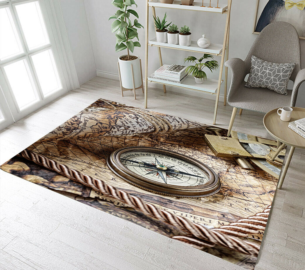 Vintage Nautical Map Compass CLH2911553R Rug
