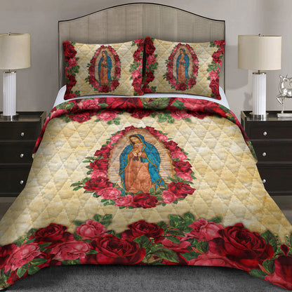 Virgin Guadalupe Flower Quilt Bedding Set HN090904T