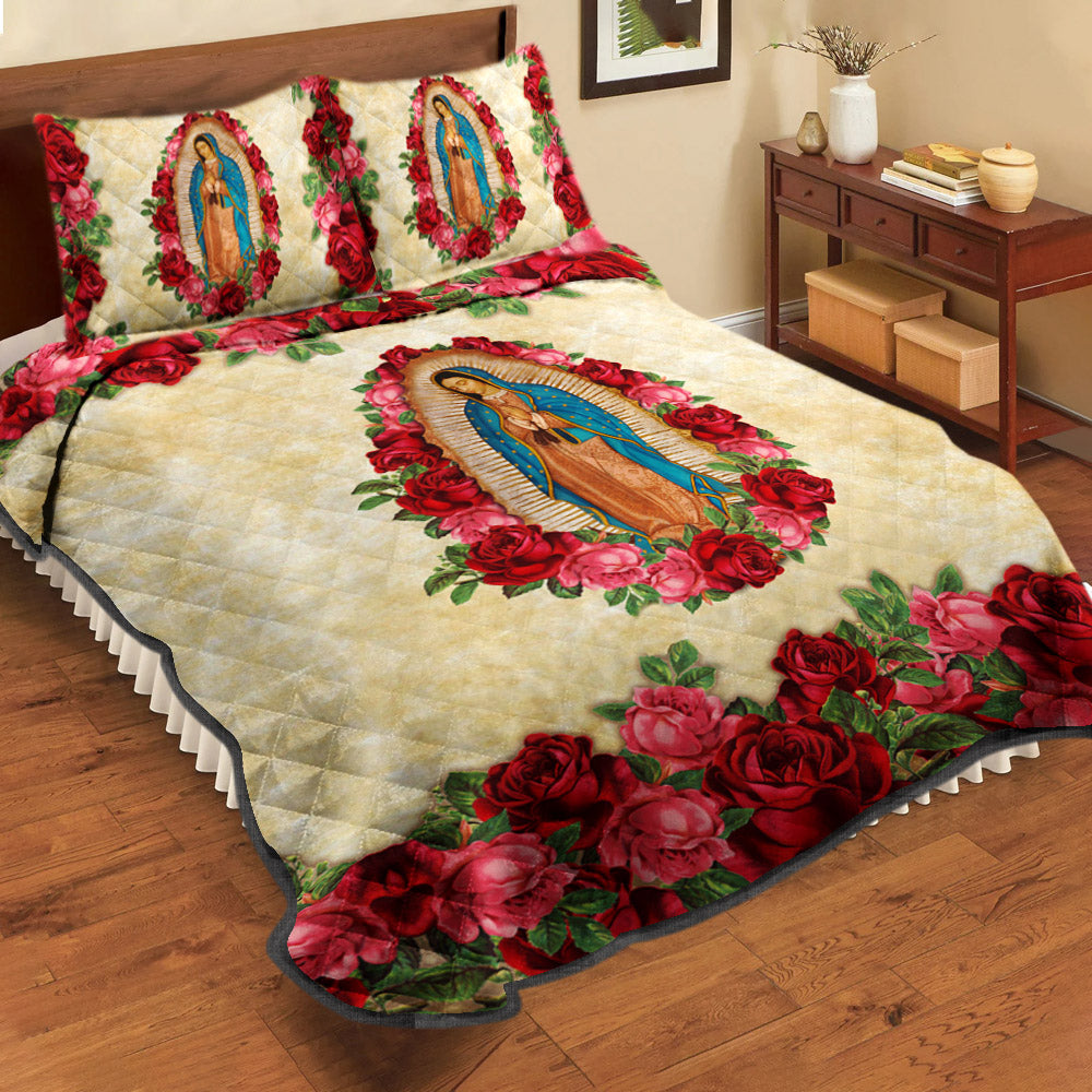 Virgin Guadalupe Flower Quilt Bed Sheet HN090904T