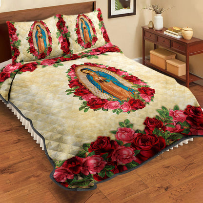 Virgin Guadalupe Flower Quilt Bedding Set HN090904T