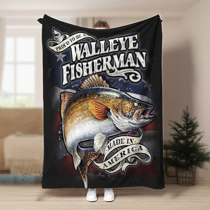 Walleye Fisherman Made In America NN1010164TT Sherpa Fleece Blanket