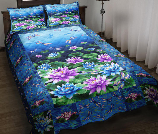 Water Lilies And Dragonflies Quilt Bedding Set ND230903