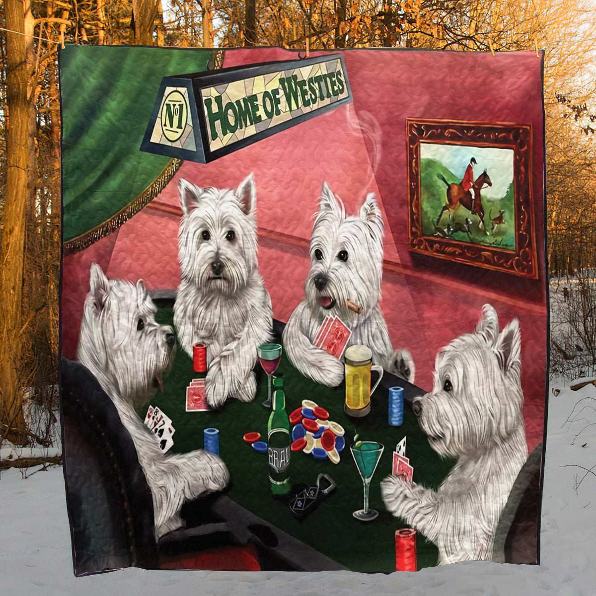 West Highland White Terriers Poker CL18111853MDQ Quilt Blanket