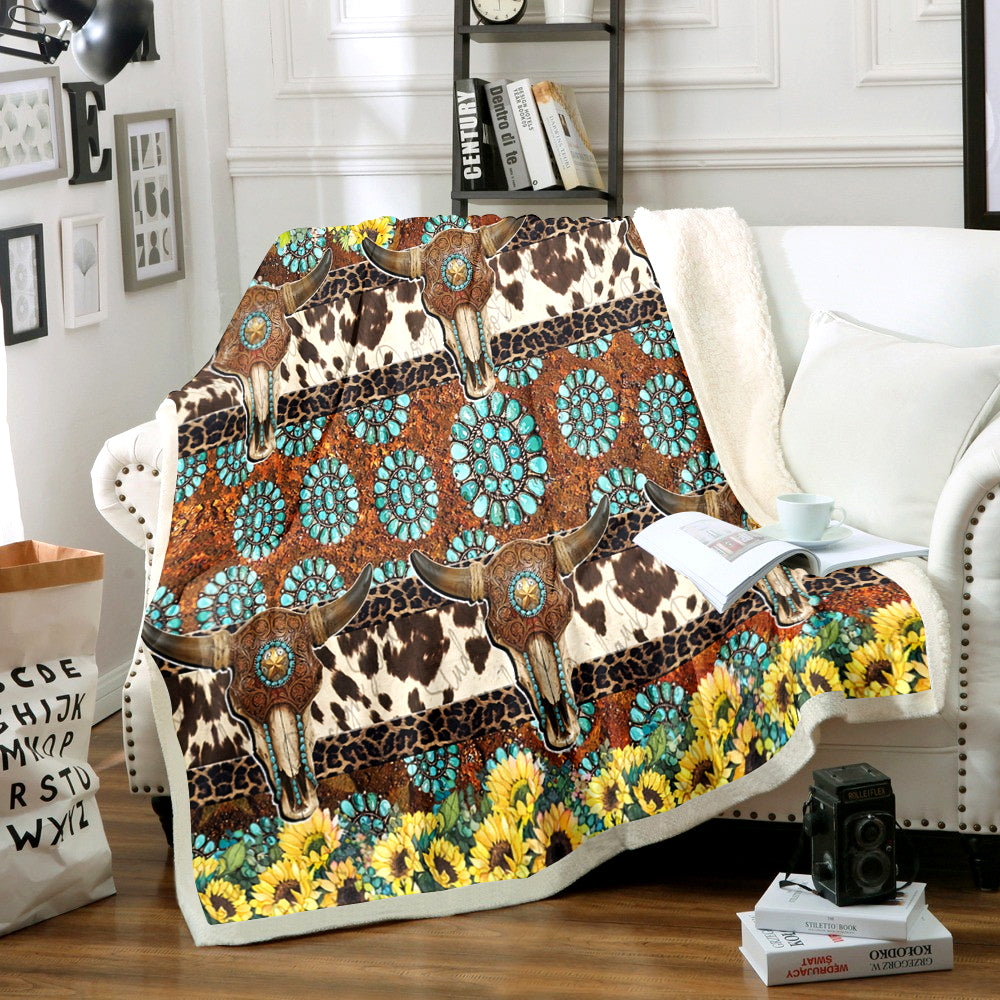 Western Boho Skull Sherpa Fleece Blanket MN221006