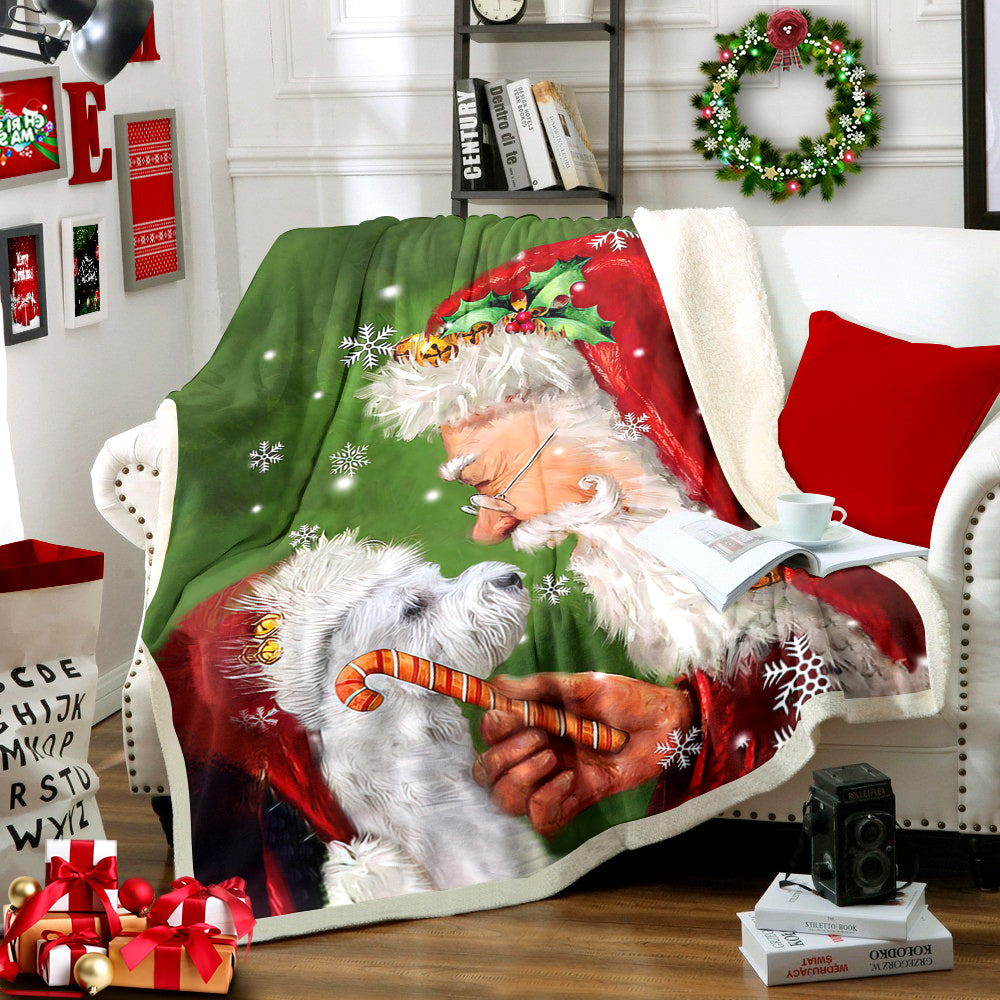 Westie Smile With Santa Claus Sherpa Fleece Blanket MN2110011