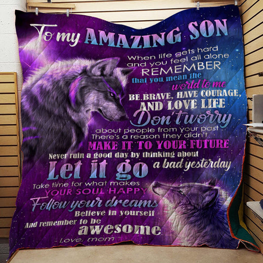 Wolf To My Amazing Son Love Mom CL16111024MDQ Quilt Blanket