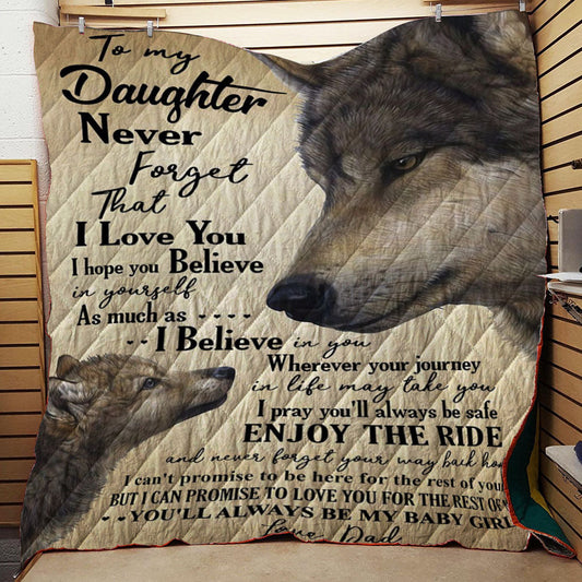 Wolf To My Daughter Love Dad CL16111034MDQ Quilt Blanket