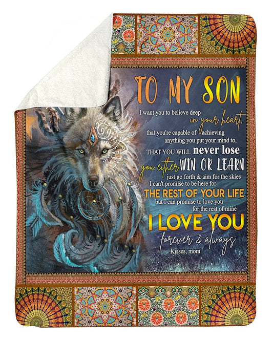 Wolf Mom To Son CLM1712478S Sherpa Fleece Blanket