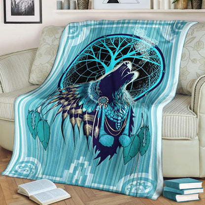Wolf Native American DP280877F Sherpa Fleece Blanket