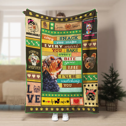 YORKIE I ll be watching you CLA1910122F Sherpa Fleece Blanket