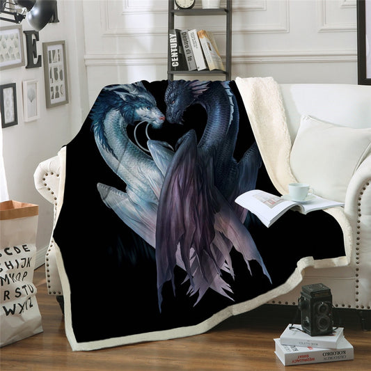 Yin And Yang Dragons Black CLH2210120F Sherpa Fleece Blanket