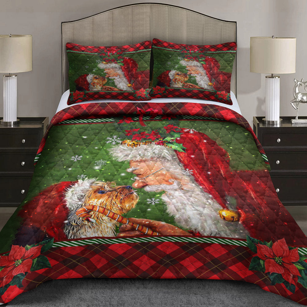 Yorkie Puppy Smile With Santa Claus Quilt Bedding Set MT2209009