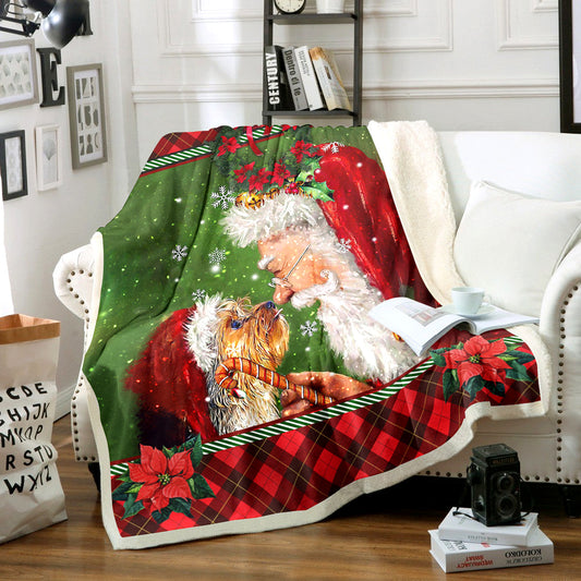 Yorkie Puppy Smile With Santa Claus Sherpa Fleece Blanket MN181003