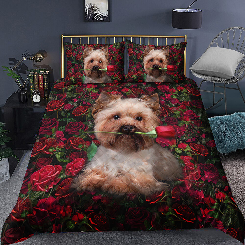 Yorkshire Terrier Rose Quilt Bedding Set TL270910