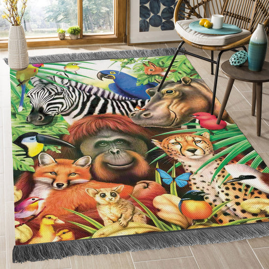 Zebra Fox Orangutan Parrot Hippo Leopard DV1910252O Decorative Floor-cloth