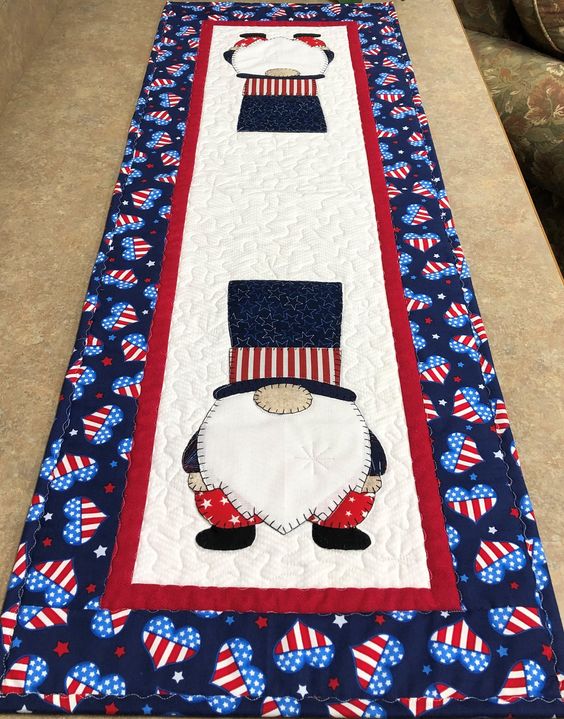 Gnome Patriotic CLA130324100 Quilted Table Runner