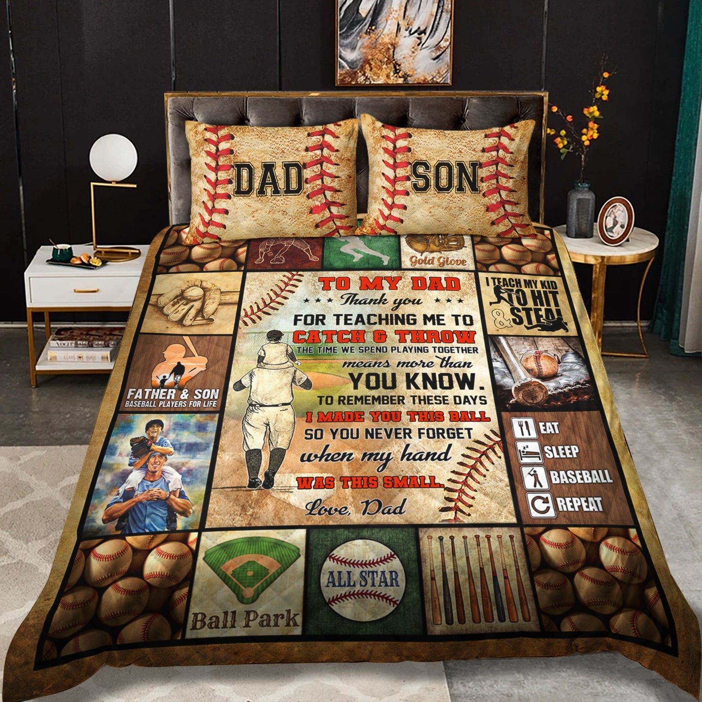 Father And Son - Baseball Players For Life, Happy Father's Day Quilt Bedding Set HM17042311QB