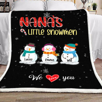 Personalized Grandparent's Little Snowmen With Grandkids Christmas Sherpa Fleece Blanket TM151004