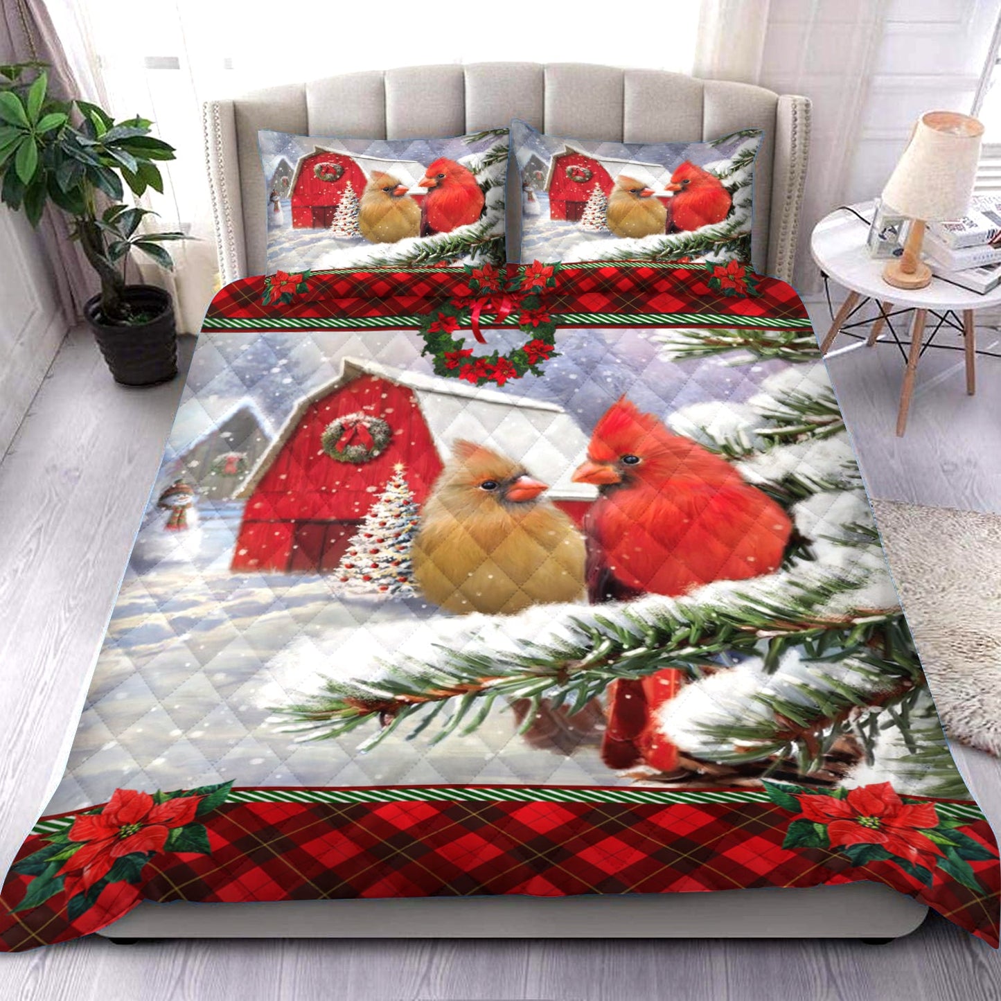 Cardinal Christmas Quilt Bedding Set HM210901T